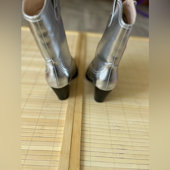 LOIRIT Women's Cowgirl Boots Silver Mid Calf Chunky Heel - Picture 9 of 9